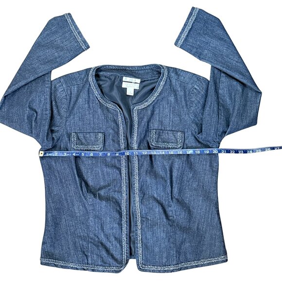Christopher & Banks Open Front Denim Jacket Braided Silver Thread Trim - Large - Picture 5 of 10